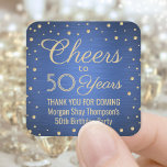 JEDER Geburtstag Cheers Brushed Blue und Gold Conf Quadratischer Aufkleber<br><div class="desc">Fügen Sie eine personalisierte Touch zum Geburtstagsparty Dankeschön Noten oder Favoriten mit diesen blauen und goldenen quadratischen Aufkleber / Umschlag Aufkleber. Dieses Template ist für einen 50. Geburtstag Set, aber es ist einfach, um ein anderes Jahr oder eine Veranstaltung, wie zum Beispiel ein Jubiläum, anzupassen. Design-Features Folie sehen Konfetti-Punkte auf...</div>