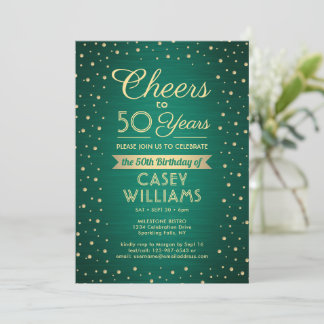JEDER Geburtstag Cheers Brushed Green & Gold Confe Einladung