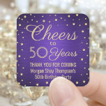 JEDER Geburtstag Cheers Brushed Lila & Gold Confet Quadratischer Aufkleber<br><div class="desc">Fügen Sie eine personalisierte Touch zum Geburtstagsparty Dankeschön Noten oder Favoriten mit diesen lila und goldenen quadratischen Aufkleber / Umschlag Aufkleber. Dieses Template ist für einen 50. Geburtstag Set, aber es ist einfach, um ein anderes Jahr oder eine Veranstaltung, wie zum Beispiel ein Jubiläum, anzupassen. Design-Features Folie sehen Konfetti-Punkte auf...</div>