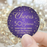 JEDER Geburtstag Cheers Brushed Lila & Gold Confet Runder Aufkleber<br><div class="desc">Fügen Sie eine personalisierte Touch zum Geburtstagsparty Dankeschön Noten oder Favoriten mit diesen lila und goldenen Rundklebern / Umschlag Aufklebern. Dieses Template ist für einen 50. Geburtstag Set, aber es ist einfach, um ein anderes Jahr oder eine Veranstaltung, wie zum Beispiel ein Jubiläum, anzupassen. Design-Features Folie sehen Konfetti-Punkte auf einem...</div>