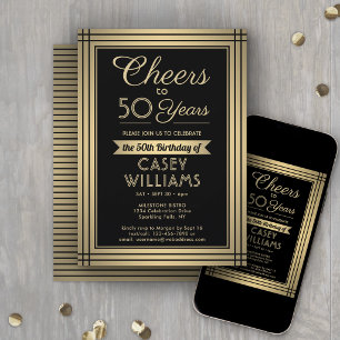 JEDER Geburtstag Cheers Classic Border Black and G Einladung