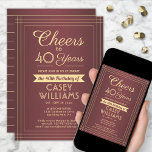 JEDER Geburtstag Cheers Classic Border Burgundy &  Einladung<br><div class="desc">Laden Sie Ihre Familie und Ihre Freunde zu einem eleganten Geburtstagsfest mit individuellen burgundischen und goldenen Party Einladungen ein. Alle Formulierungen auf dieser Vorlage (inklusive "Cheers to 40 Years") sind für einen 40. Geburtstag Set, können aber für jedes Jahr oder jede Art von Veranstaltung einfach personalisiert werden. Das Design besticht...</div>