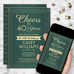 JEDER Geburtstag Cheers Classic Border Green und G Einladung<br><div class="desc">Freuen Sie sich auf ein elegantes Geburtstagsfest mit Party Einladungen in Grün und Gold. Alle Formulierungen auf dieser Vorlage (inklusive "Cheers to 40 Years") sind für einen 40. Geburtstag Set, können aber für jedes Jahr oder jede Art von Veranstaltung einfach personalisiert werden. Das Design besticht durch eine moderne gestreifte Grenze...</div>
