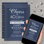 JEDER Geburtstag Cheers Classic Border Navy Blue W Einladung<br><div class="desc">Laden Sie Ihre Familie und Ihre Freunde zu einem eleganten Geburtstagsfest ein, bei dem Sie ganz nach Ihren Wünschen blaue und weiße Party Einladungen genießen. Alle Formulierungen auf dieser Vorlage (inklusive "Cheers to 40 Years") sind für einen 40. Geburtstag Set, können aber für jedes Jahr oder jede Art von Veranstaltung...</div>