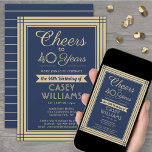 JEDER Geburtstag Cheers Download Navy Blue & Gold Einladung<br><div class="desc">Laden Sie Ihre Familie und Freunde zu einem eleganten Geburtstagsfest ein, bei dem Sie die Party Einladungen in Blau und Gold der Marine bewundern können. Alle Formulierungen auf dieser Vorlage (inklusive "Cheers to 40 Years") sind für einen 40. Geburtstag Set, können aber für jedes Jahr oder jede Art von Veranstaltung...</div>
