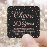 JEDER Geburtstag Cheers Elegant Black & Pink Confe Quadratischer Aufkleber<br><div class="desc">Fügen Sie eine personalisierte Touch zum Geburtstagsparty Dankeschön Noten oder Favoriten mit benutzerdefinierten schwarz-rosa Aufkleber / Umschlag Aufkleber. Der gesamte Text ist einfach anzupassen oder zu löschen. Diese Vorlage ist für sie zum 30. Geburtstag Set, kann aber leicht in ein anderes Jahr oder eine andere Veranstaltung, wie z.B. ein Jubiläum,...</div>