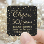 JEDER Geburtstag Cheers Elegante Black & Gold Conf Quadratischer Aufkleber<br><div class="desc">Fügen Sie eine personalisierte Touch zum Geburtstagsparty Dankeschön Noten oder Favoriten mit benutzerdefinierten schwarzen und goldenen quadratischen Aufkleber / Umschlag Aufkleber. Der gesamte Text ist einfach anzupassen oder zu löschen. Dieses Template ist für einen 50. Geburtstag Set, kann aber leicht in ein anderes Jahr oder eine Veranstaltung, wie z.B. ein...</div>