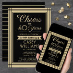 JEDER Geburtstag Cheers herunterladen Schwarz und  Einladung<br><div class="desc">Laden Sie Ihre Familie und Ihre Freunde zu einem eleganten Geburtstagsfest mit individuellen Party Einladungen in Schwarz und Gold ein. Alle Formulierungen auf dieser Vorlage (inklusive "Cheers to 40 Years") sind für einen 40. Geburtstag Set, können aber für jedes Jahr oder jede Art von Veranstaltung einfach personalisiert werden. Das Design...</div>