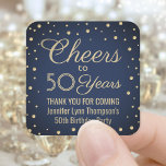 JEDER Geburtstag Cheers Navy Blue und Gold Confett Quadratischer Aufkleber<br><div class="desc">Fügen Sie eine personalisierte Touch zum Geburtstagsparty Dankeschön Notizen oder Favoriten mit benutzerdefinierten marineblau und goldblauen Imitate Folie quadratische Aufkleber / Umschlag Aufkleber. Der gesamte Text ist einfach anzupassen oder zu löschen. Dieses Template ist für einen 50. Geburtstag Set, kann aber leicht in ein anderes Jahr oder eine Veranstaltung, wie...</div>