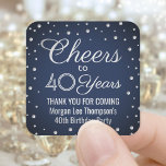 JEDER Geburtstag Cheers Navy Blue und Silver Confe Quadratischer Aufkleber<br><div class="desc">Fügen Sie eine personalisierte Touch zum Geburtstagsparty Dankeschön Notizen oder Favoriten mit benutzerdefinierten Marine Blau, Weiß und Imitate Silber-Folie quadratische Aufkleber / Umschlag Aufkleber. Der gesamte Text ist einfach anzupassen oder zu löschen. Dieses Template ist für einen 40. Geburtstag Set, kann aber leicht in ein anderes Jahr oder eine andere...</div>