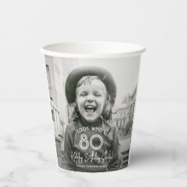 JEDER Geburtstag Chic White Typografy 2 Foto Party Pappbecher