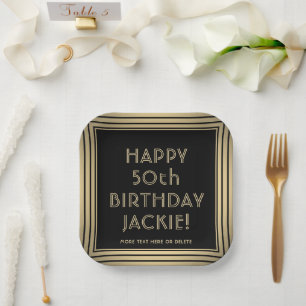 Jeder Geburtstag Elegant Klassisch Schwarz und Gol Pappteller