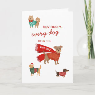 Jeder Hund steht auf der netten Liste Weihnachtska Feiertagskarte
