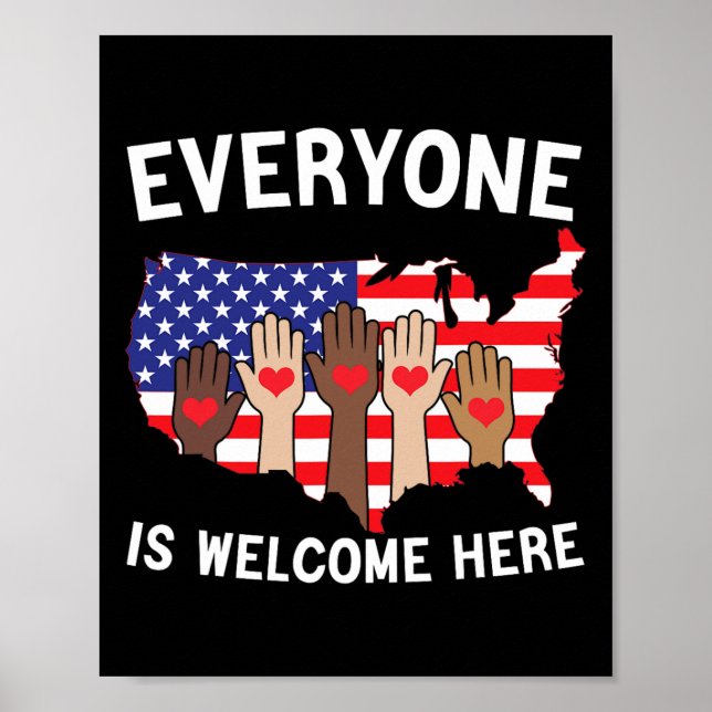 Jeder ist hier willkommen, die amerikanische Fahne Poster (Vorne)
