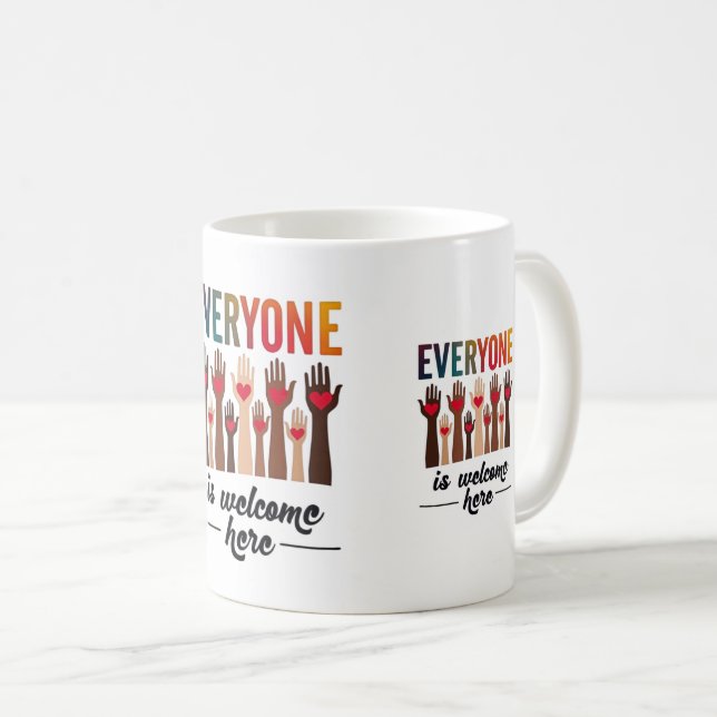 Jeder ist willkommen hier - USA Diversity & Unity Kaffeetasse (VorderseiteRechts)