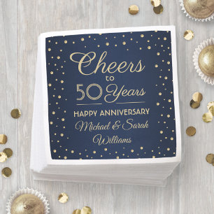 JEDER Jahrestag Cheers Navy Blue und Gold Confetti Serviette