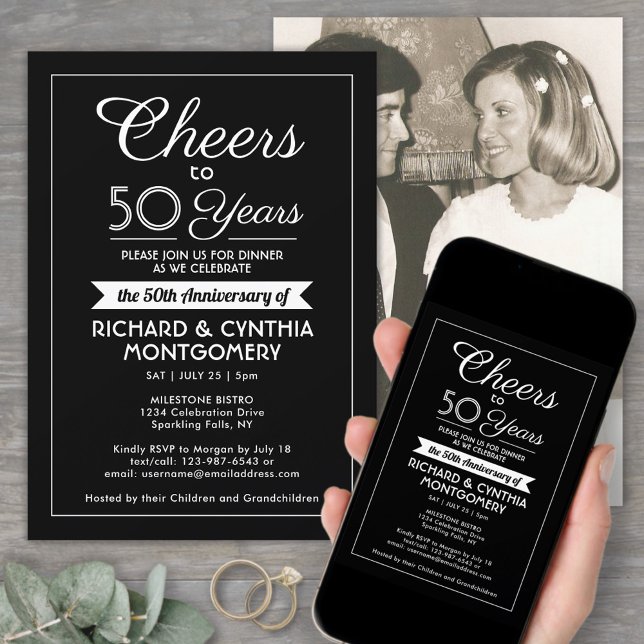JEDER Jubiläum Cheers Elegantes Foto Black & White Einladung (Von Creator hochgeladen)