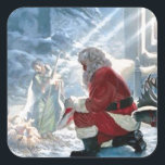 Jeder Kniebeutel Quadratischer Aufkleber<br><div class="desc">Jedes Knie muss Bow~ der Weihnachtsmann knien,  um Jesus Baby.</div>
