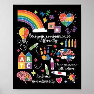 Jeder kommuniziert anders über Autismus-Bewusstsei Poster