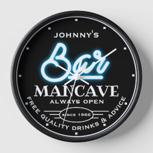 Jeder Name Bar mancave Blue Black Slogan Uhr