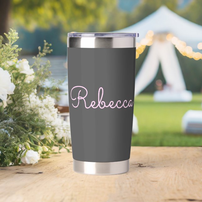 Jeder Name | Cool bearbeitbares hellrosa Script sc Thermobecher (Hochzeit)