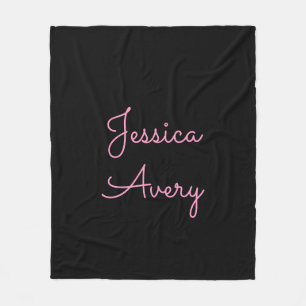 Jeder Name   Cool Editable Pink Script in Black Fleecedecke