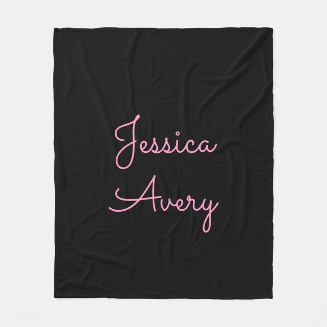 Jeder Name | Cool Editable Pink Script in Black Fleecedecke (Vorderseite)