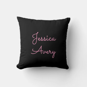 Jeder Name   Cool Editable Pink Script in Black Kissen