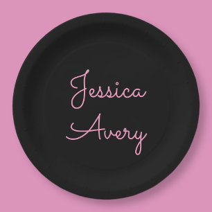 Jeder Name   Cool Editable Pink Script in Black Pappteller