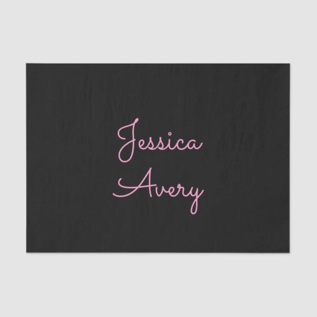 Jeder Name | Cool Editable Pink Script in Black Seidenpapier (Vorderseite)