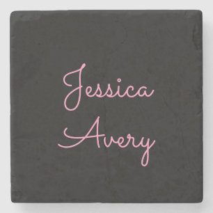 Jeder Name   Cool Editable Pink Script in Black Steinuntersetzer