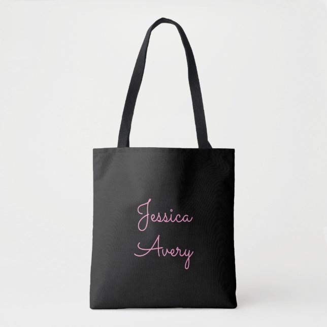 Jeder Name | Cool Editable Pink Script in Black Tasche (Vorderseite)