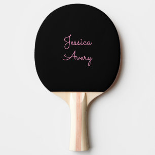 Jeder Name Cool Editable Pink Script in Black Tischtennis Schläger