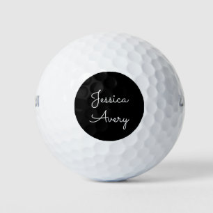 Jeder Name   Cool Editable White Script on Black Golfball
