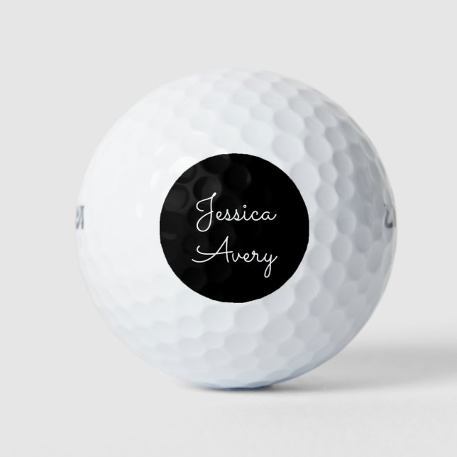 Jeder Name | Cool Editable White Script on Black Golfball (Vorderseite)