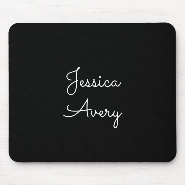 Jeder Name | Cool Editable White Script on Black Mousepad (Vorne)