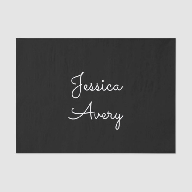 Jeder Name | Cool Editable White Script on Black Seidenpapier (Vorderseite)