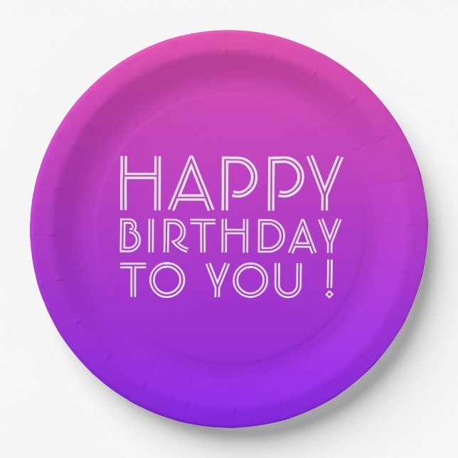 Jeder Name Editable Happy Birthday Pink Lila Ombre Pappteller (Vorderseite)