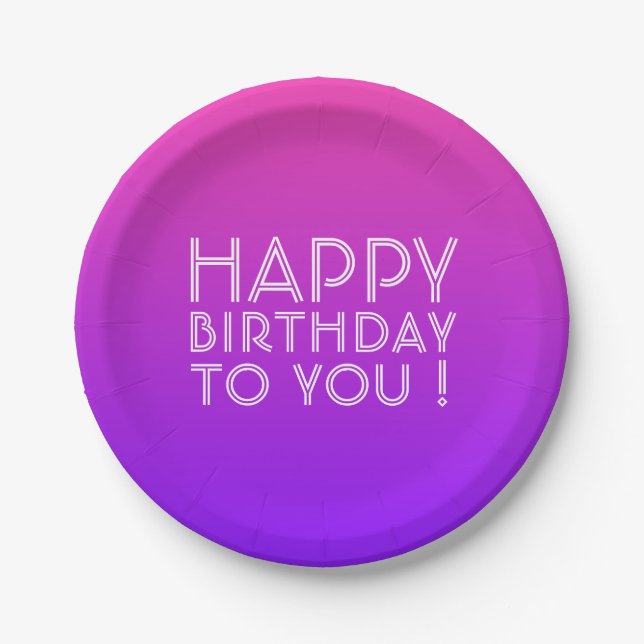 Jeder Name Editable Happy Birthday Pink Lila Ombre Pappteller (Vorderseite)