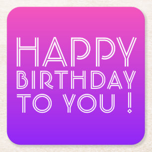 Jeder Name Editable Happy Birthday Pink Lila Ombre Rechteckiger Pappuntersetzer