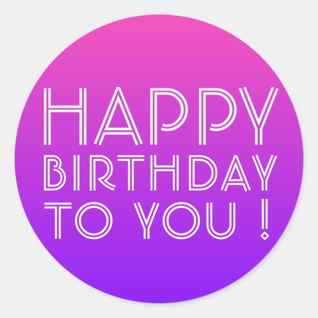 Jeder Name Editable Happy Birthday Pink Lila Ombre Runder Aufkleber (Vorderseite)