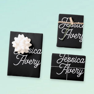 Jeder Name   Editable Vintag Styling Script on Bla Geschenkpapier Set