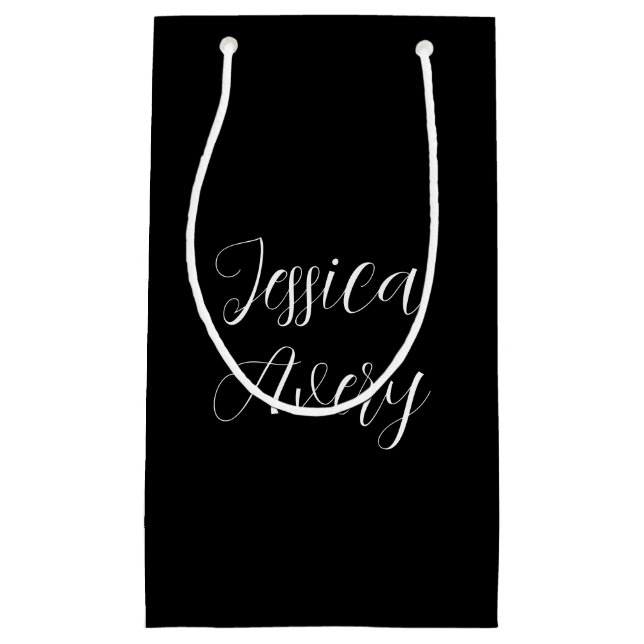 Jeder Name | Elegant Editable White Script auf Sch Kleine Geschenktüte (Vorderseite)