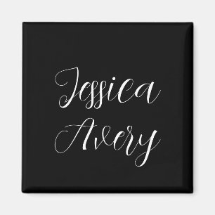 Jeder Name Elegant Editable White Script auf Sch Magnet