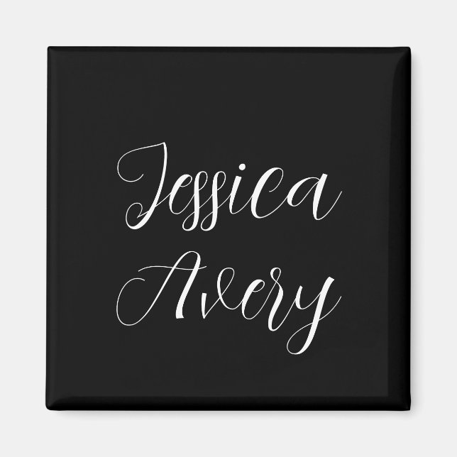 Jeder Name | Elegant Editable White Script auf Sch Magnet (Vorne)
