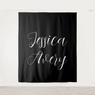 Jeder Name Elegant Editable White Script auf Sch Wandteppich