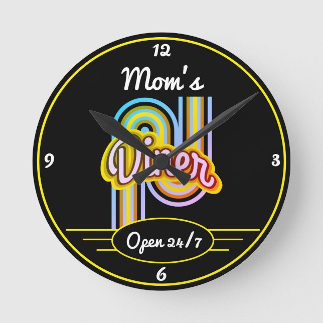 Jeder Name offen 24/7 Retro 50 Farben schwarz Runde Wanduhr (Vorderseite)