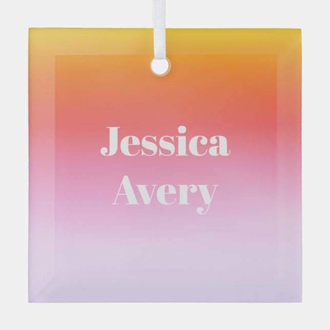 Jeder Name | Retro-Modern gestylter Text farbenfro Ornament Aus Glas (Vorderseite)