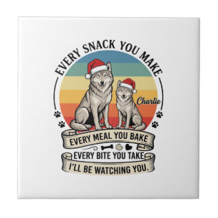 Jeder Snack, den du machst, Hund-Santa-Hut Retro-S Fliese