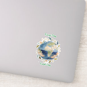Jeder Tag ist Earth Day - Floraler Globus mit Händ Aufkleber